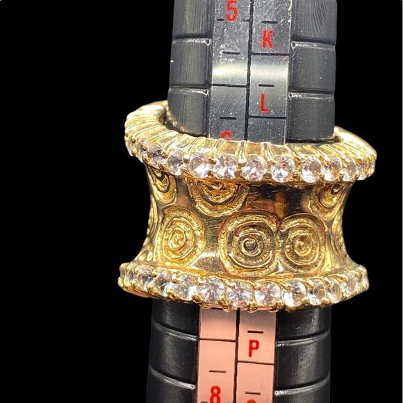 Sterling silver 925 concave ring with gold overlay swirl white sapphire - Picture 8 of 14